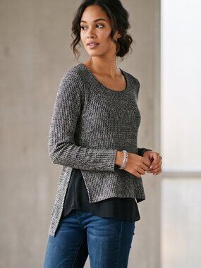 NWOT | rue21 Grey Marled Knit Long Sleeve Top | High Low Hem | Medium